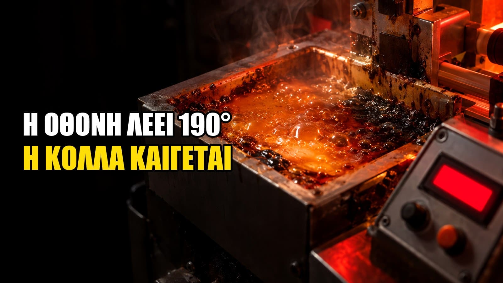 Καζανάκι συγκολλητικής με κόλλα που βράζει και σκουραίνει από υπερθέρμανση